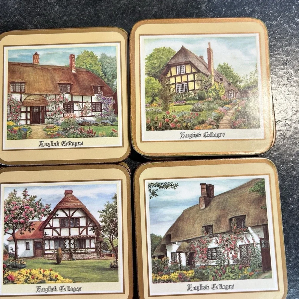 Pimpernel Acrylic English Cottages 6 Placemats & 14 Coasters Cork Back‎